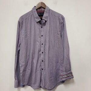 Robert Graham Mens Button Up Long Sleeve Shirt Size 2XL Flip Cuff Purple Career
